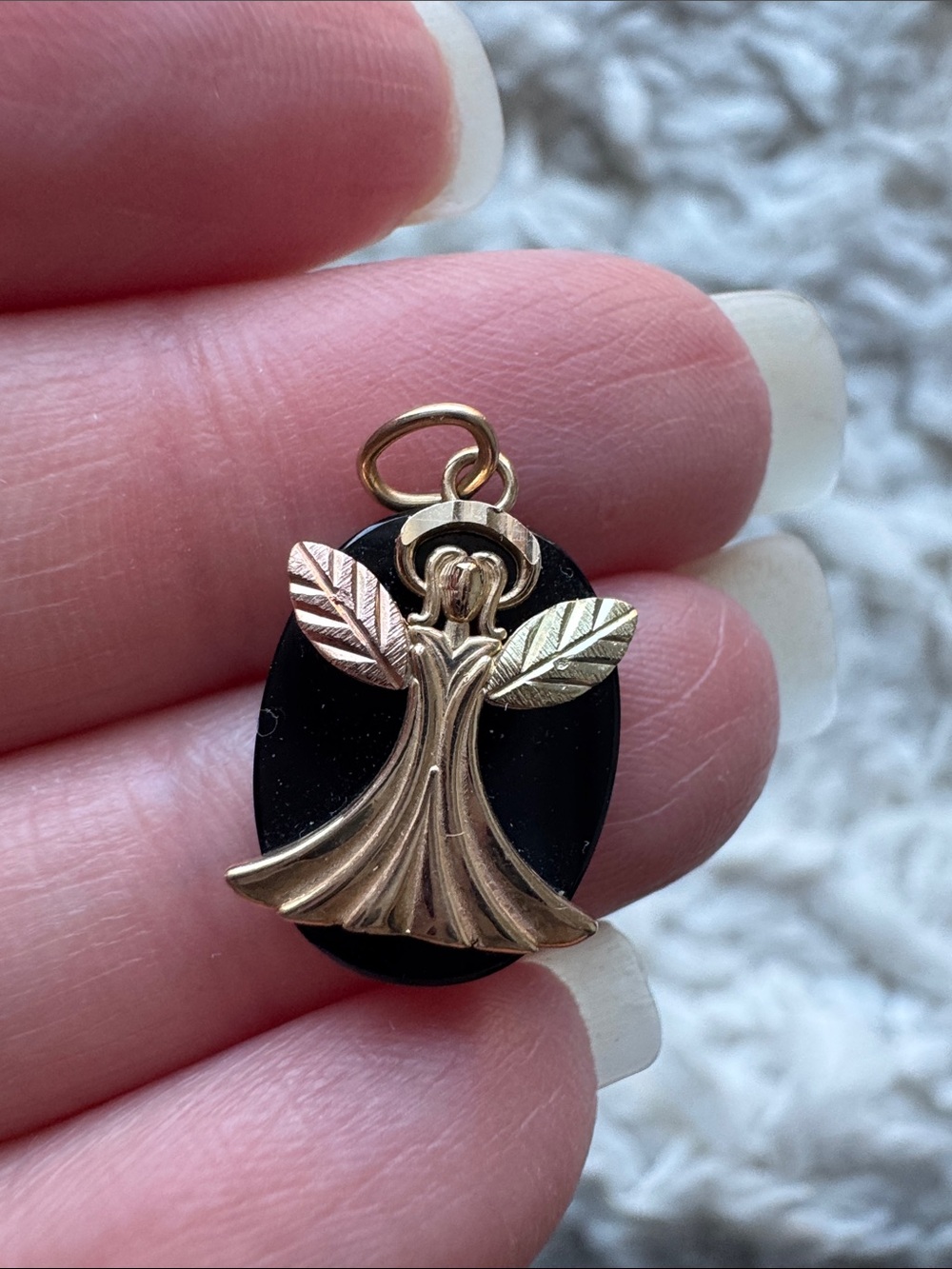 10K Black Hills Onyx Angel Pendant